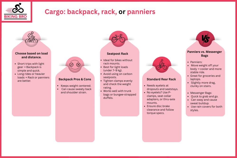 Cargo backpack, rack, or panniers