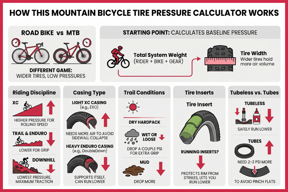 How This Mountain Bicycle Tire Pressure Calculator Works